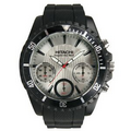 Men's Chronograph Black Sport Watch with Silver Dial